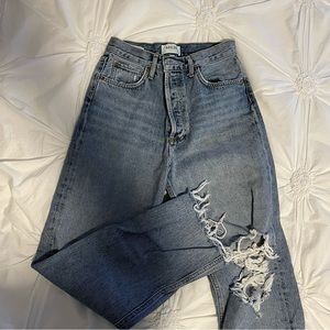 Agolde wide leg medium wash jeans distressed